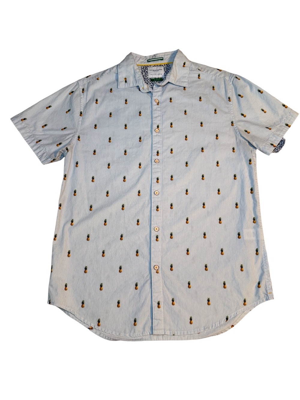 Denim & Flower Light Blue Striped Short-Sleeve Button-Down with Pineapple Motif
